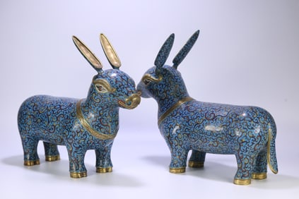 A Pair of Exquisite Cloisonne Donkey Ornament