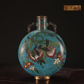 An Exquisite Cloisonne Flower and Fruit Pattern Double-Ears Vase
