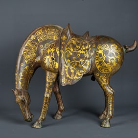 An Exquisite Bronze Inlaid Gold Horse Ornament