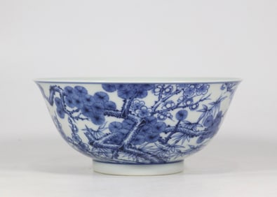 An Exquisite Blue and White Pine, Bamboo and Plum Blossom Pattern Bowl