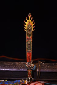 An Exquisite Bronze Inlaid Gems Sword Ornament