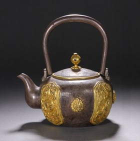 An Exquisite Gilt Silver Flower and Bird Pattern Teapot