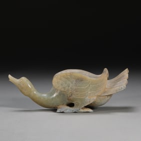 An Exquisite White Jade Goose Hand Piece
