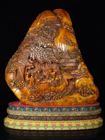 An Exquisite Shoushan Stone Landscape and Figure Pattern Seal Ornament