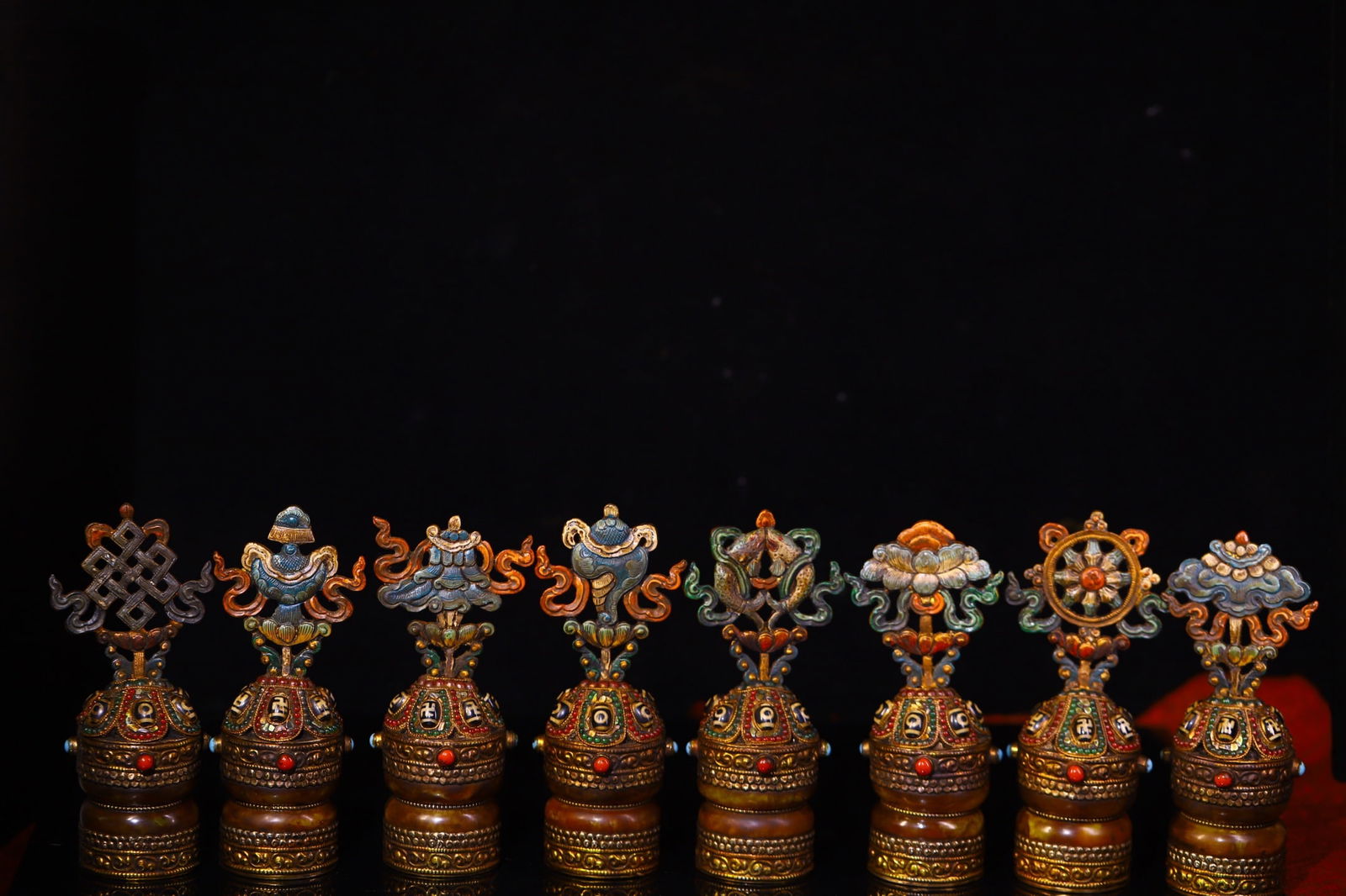 A Set of Fine Bronze Inlaid Gems Painted Color Eight Treasures Pattern Ornament (1 of 12)