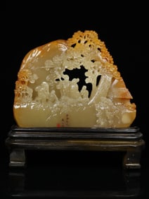 An Exquisite Shoushan Stone Landscape and Figure Pattern Ornament