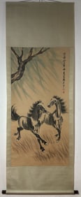 A Chinese Vertical Scroll Ink Painting of Horse on Paper