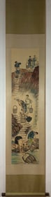 A Chinese Vertical Scroll Ink Painting of Character and Story on Paper