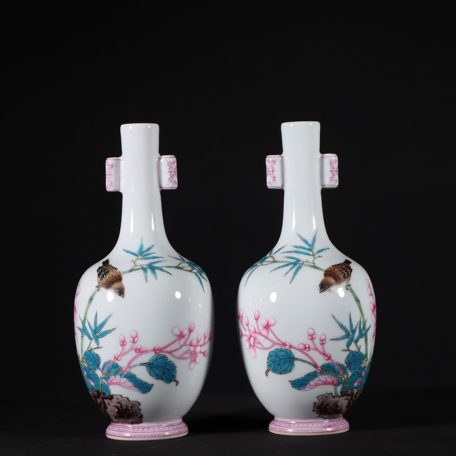 An Exquisite Enamel Flower and Bird Pattern with poem Double-Ears Vase (1 of 9)