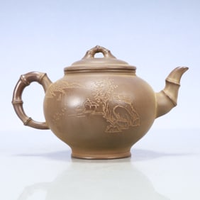 A Exquisite Purple Sands Landscape Pattern with poem Teapot