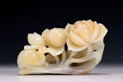 A Superb White Jade 'Bird& Flower' Decoration