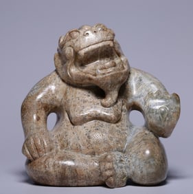 An Exquisite White Jade Bear Hand Piece