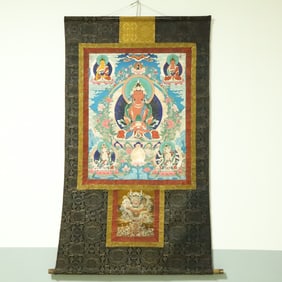 An Exquisite Brocade Painted Color Longevity Buddha Tangka