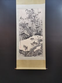 A Chinese Vertical Scroll Ink Painting of Flower and Bird on Paper