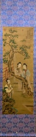 A Chinese Vertical Scroll Ink Painting of Character and Story on Silk