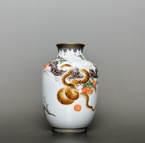 An Exquisite Ink Color Painted Gold Snake Pattern with poem Vase