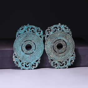 A Pair of Exquisite Turquoise Chi-Dragon Pattern Ornament