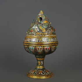An Exquisite Bronze Inlaid Gold and Silver Inlaid Turquoise Censer
