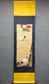 A Chinese Vertical Scroll Ink Painting of Pine and Crane on Paper