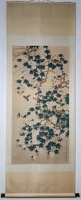 A Chinese Vertical Scroll Ink Painting of Flower and Bird on Paper