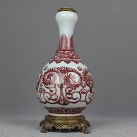 An Exquisite Underglaze-Red Inlaid Bronze Lotus Pattern Vase