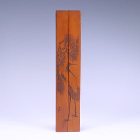 A Pair of Exquisite Zitanwood Pine and Crane Pattern Paper Weight
