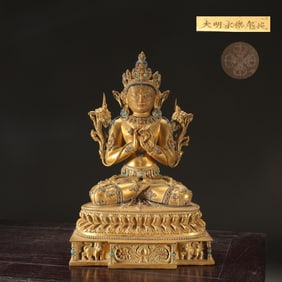 An Exquisite Gilt Bronze Inlaid Gems Statue of Gautama’s Mother