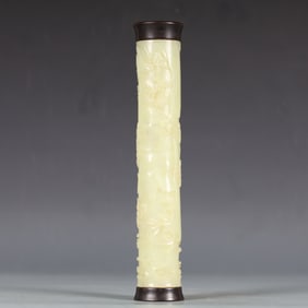 A Exquisite White Jade Pine Pattern Incense Tube