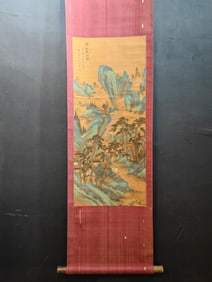 A Chinese Vertical Scroll Ink Painting of Landscape on Silk