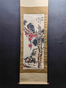 A Chinese Vertical Scroll Ink Painting of Flower and Bird on Paper