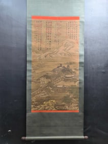 A Chinese Vertical Scroll Ink Painting of Landscape on Silk