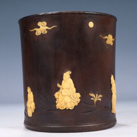 An Exquisite Zitanwood Figure Pattern Brush Pot