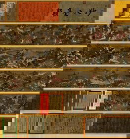 A Chinese Hand Scroll Ink Painting of Character and Story on Silk