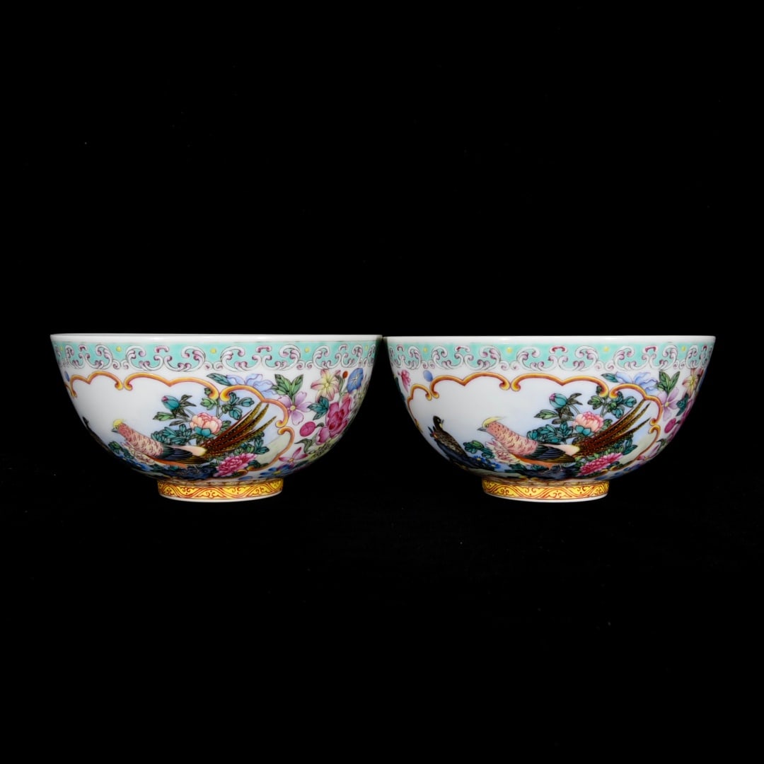 A Pair of Exquisite Enamel Flower and Bird Pattern Bowls (1 of 9)