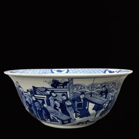 An Exquisite Blue and White Figure Pattern Bowl,with poem