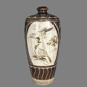 An Exquisite Cizhou yao Auspicious Cloud and Crane Pattern Vase