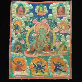 A Rare Brocade Painted Color Statue of Tara Tangka