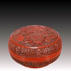 An Exquisite Carved Red Lacquer Flower Pattern Cover Box