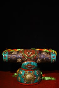 A Rare Meteorite Inlaid Dzi Bead and Turquoise Ornament