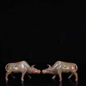 A Pair of Exquisite Yellow Jade Buffalo Ornaments