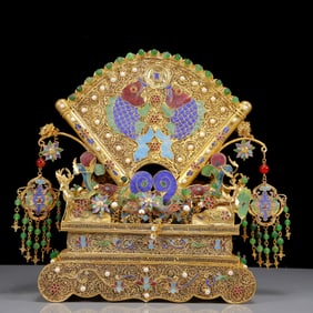 A Huge Gilt Inlaid Gems Auspicious Beast Pattern Ornament