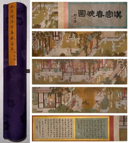 A Chinese Hand Scroll Ink Painting of Figure on Paper,Chou Ying