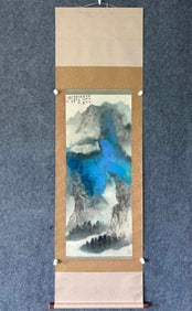 A Chinese Vertical Scroll Ink Painting of Landscape on Paper