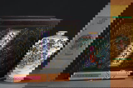 A Rare Famille-Rose Character and Story Pattern Vase,With Chinese Vertical Scroll Ink Painting on