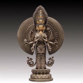 A Solemn Silver Statue of Thousand-hand Guanyin