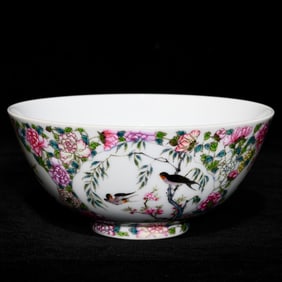 A Precious Famille-Rose Flower and Bird Pattern Bowl