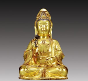 A Solemn Gilt Bronze Statue of Avalokitesvara
