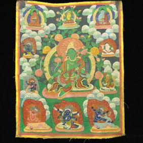 A Rare Brocade Painted Color Statue of Manjusri Tangka