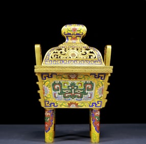 An Exquisite Cloisonne Beast-Face Pattern Double-Ears and four legs Censer