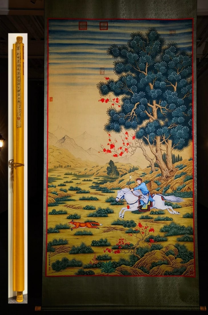 A Chinese Vertical Scroll Ink Painting of Figure Riding Horse on Silk (1 of 16)